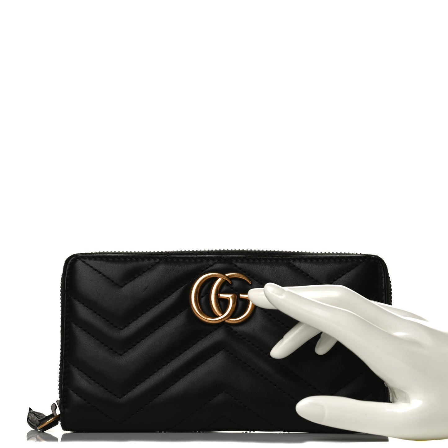 Calfskin Matelasse GG Marmont Zip Around Wallet Black