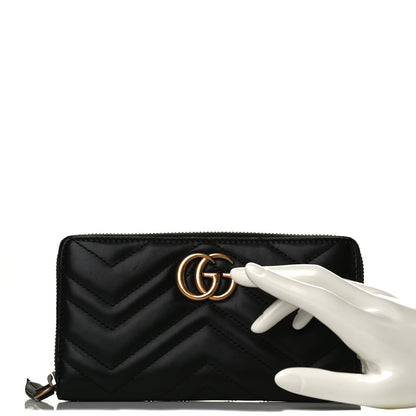 Gucci Calfskin Matelasse GG Marmont Zip Around Wallet Black 2 of 12