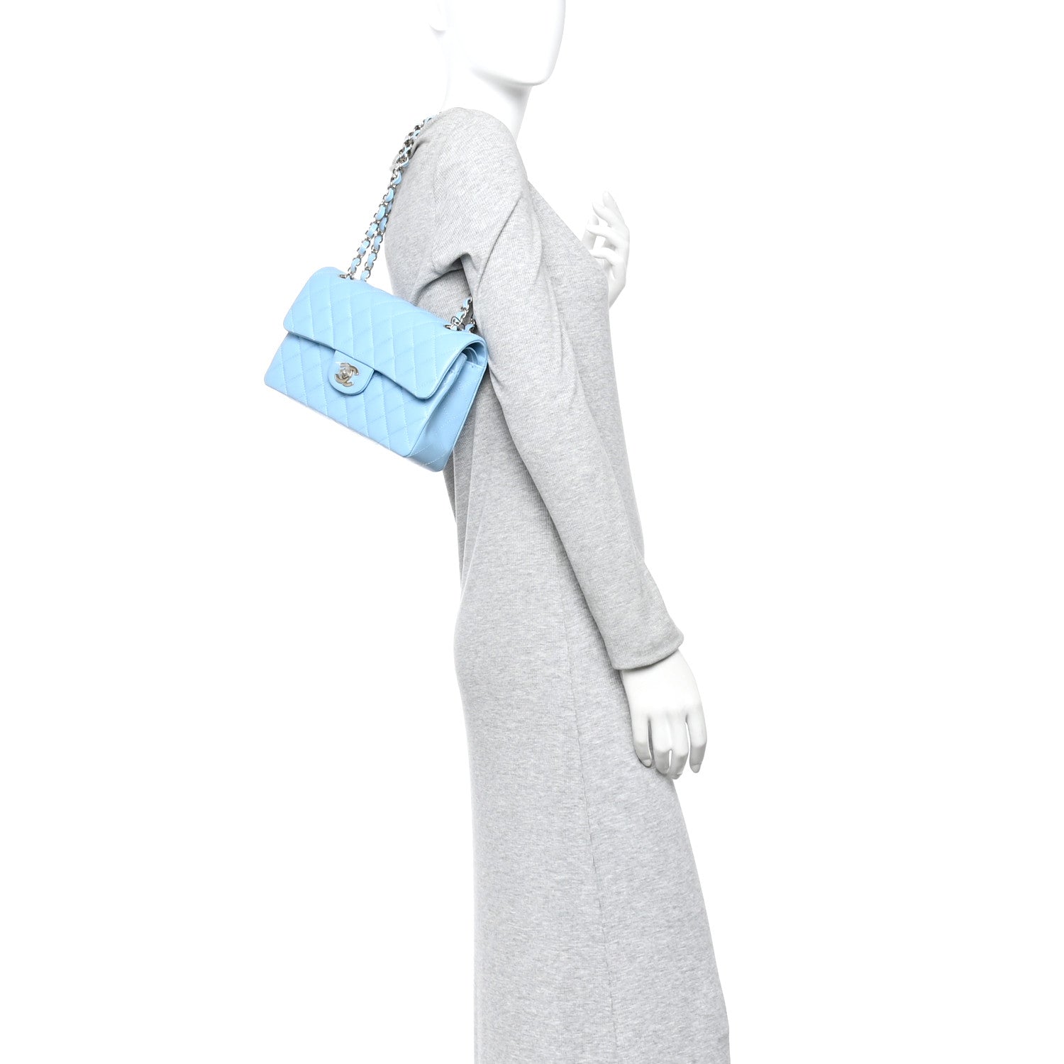 Chanel Caviar Quilted Small Double Flap Light Blue 2 of 11