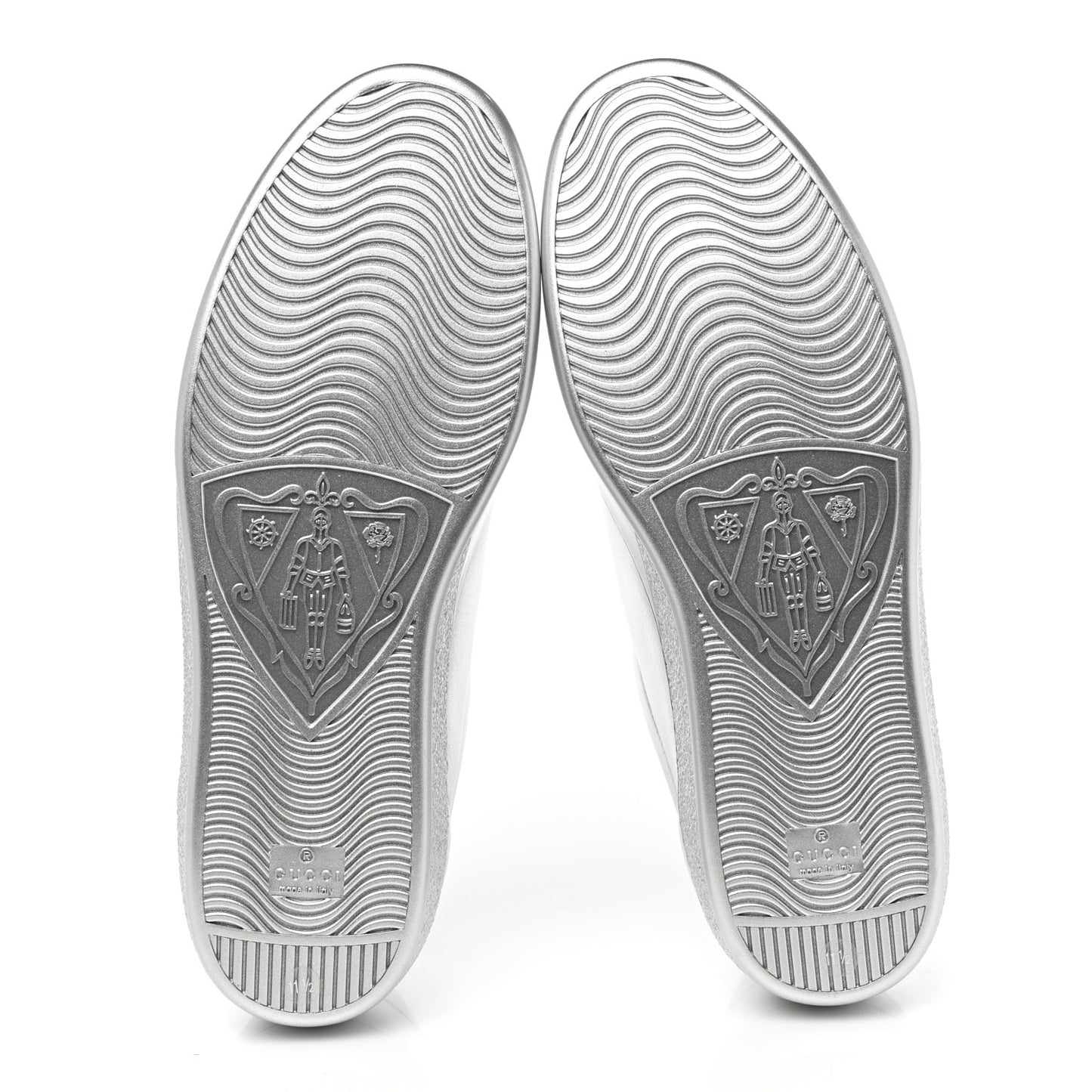 Metallic Nappa Interlocking G Perforated Mens Ace Sneakers 11.5 Argento