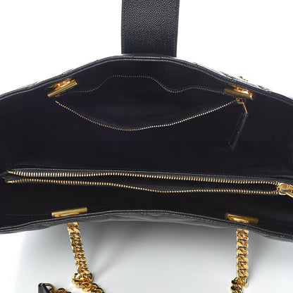 Saint Laurent Grain De Poudre Matelasse Chevron Monogram Shopping Bag Black 5 of 12