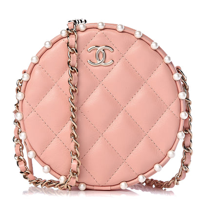 Chanel Calfskin Quilted Pearl Round Clutch With Chain Pink 1 of 11