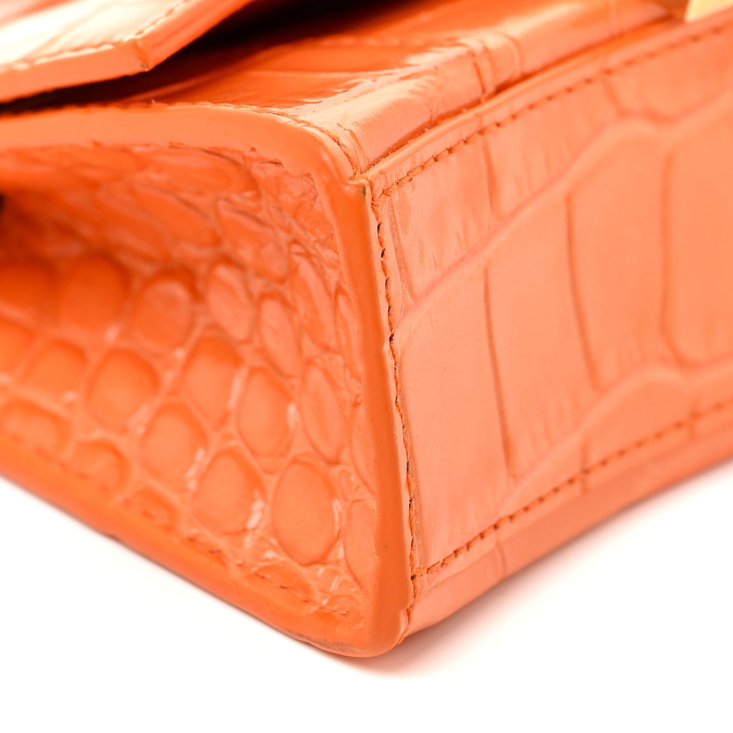 Shiny Calfskin Crocodile Embossed Hourglass Top Handle Bag Mini Orange