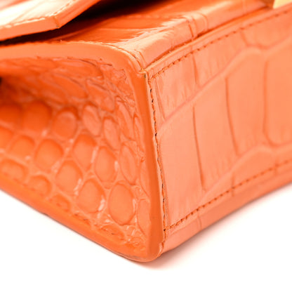 Balenciaga Shiny Calfskin Crocodile Embossed Hourglass Top Handle Bag Mini Orange 14 of 31
