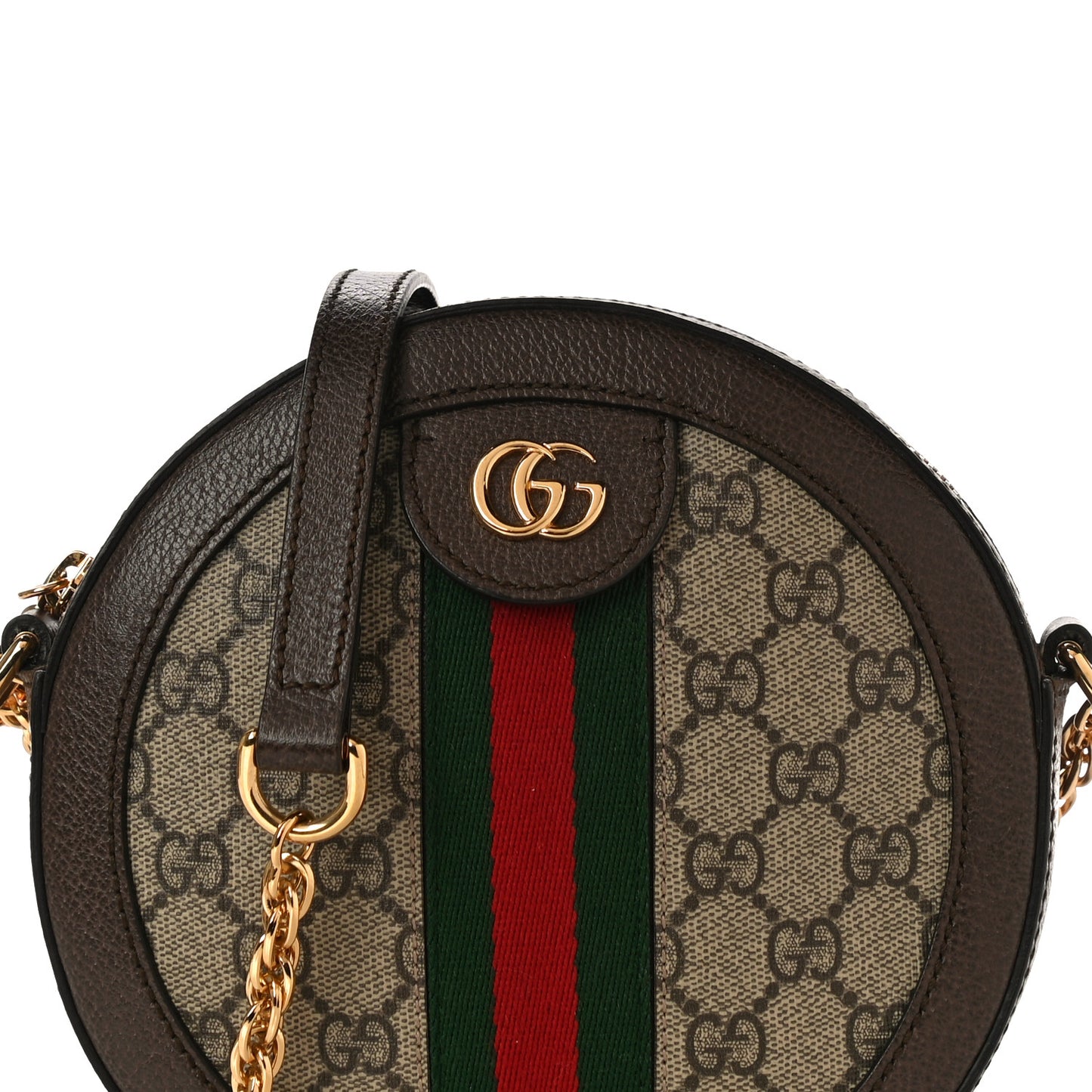 GG Supreme Monogram Web Mini Ophidia Round Shoulder Bag Brown
