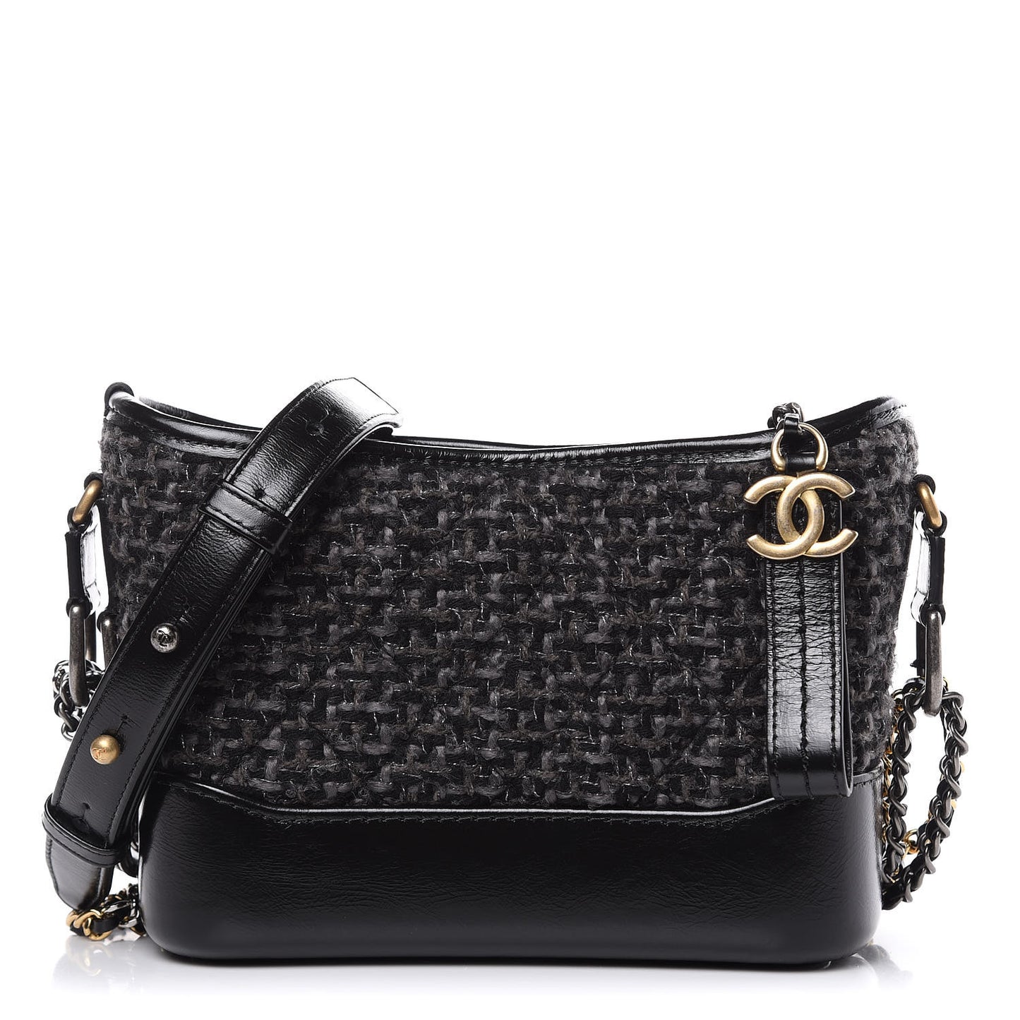 Tweed Calfskin Small Gabrielle Hobo Black