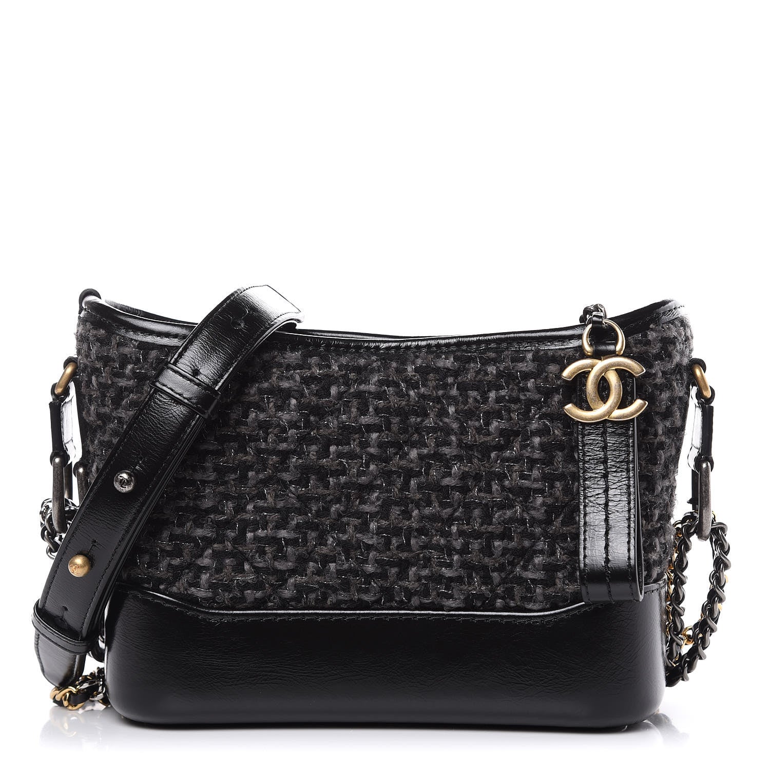 Chanel Tweed Calfskin Small Gabrielle Hobo Black 1 of 11