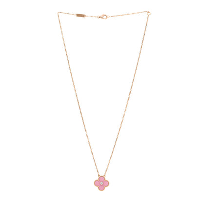 Van Cleef & Arpels 18K Rose Gold Diamond Pink Porcelain Vintage Alhambra Pendant Necklace 3 of 7