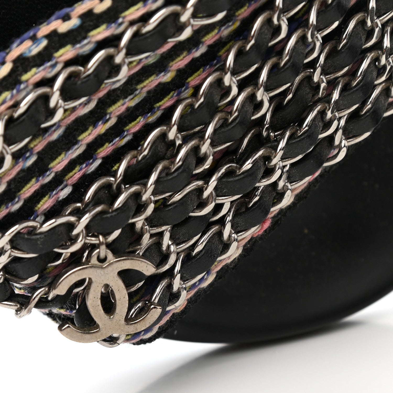 Chanel Tweed Lambskin Chain Flat Sandals 35 Black Multicolor 14 of 14