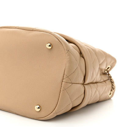 Chanel Caviar Quilted Rolled Up Bucket Drawstring Bag Beige 10 of 12