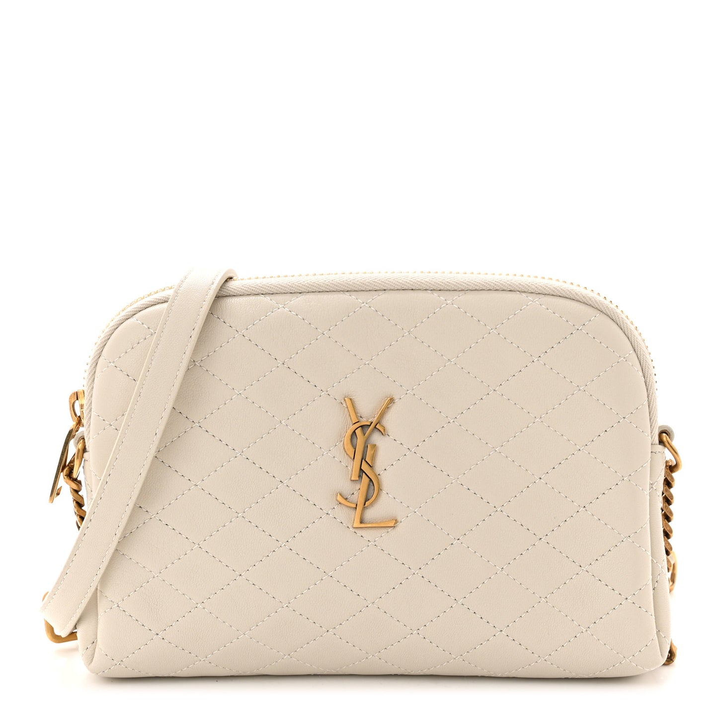 Lambskin Quilted Gaby Zipped Pouch Crema Soft