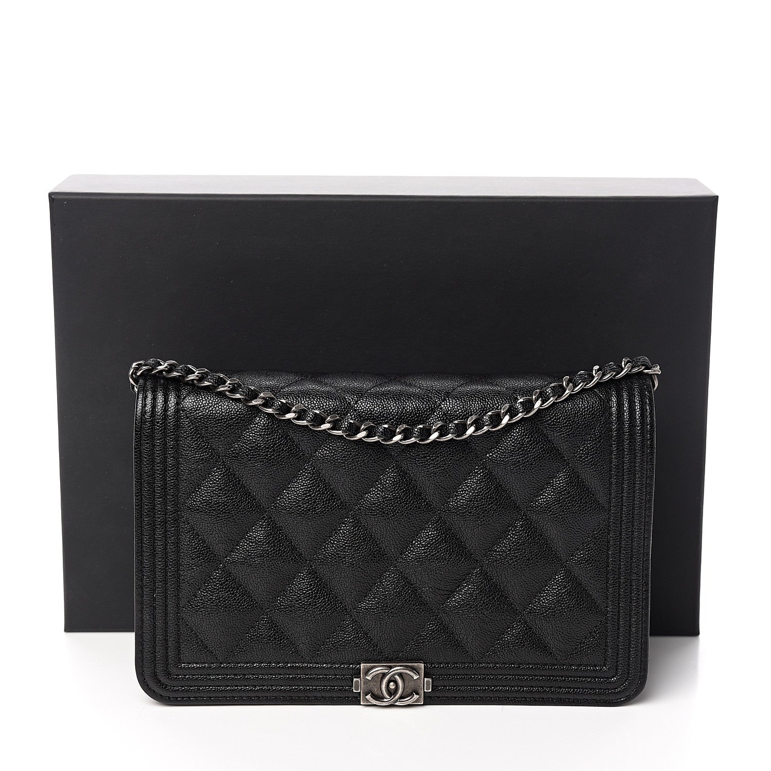 Chanel Caviar Quilted Boy Wallet On Chain WOC Black 12 of 12