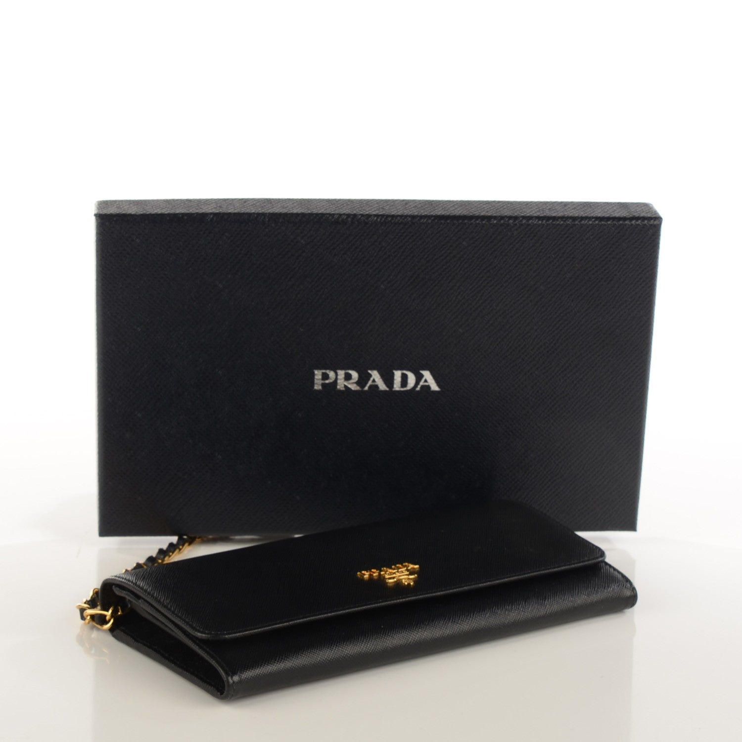 Prada Saffiano Metal Oro Chain Wallet Nero Black 4 of 8