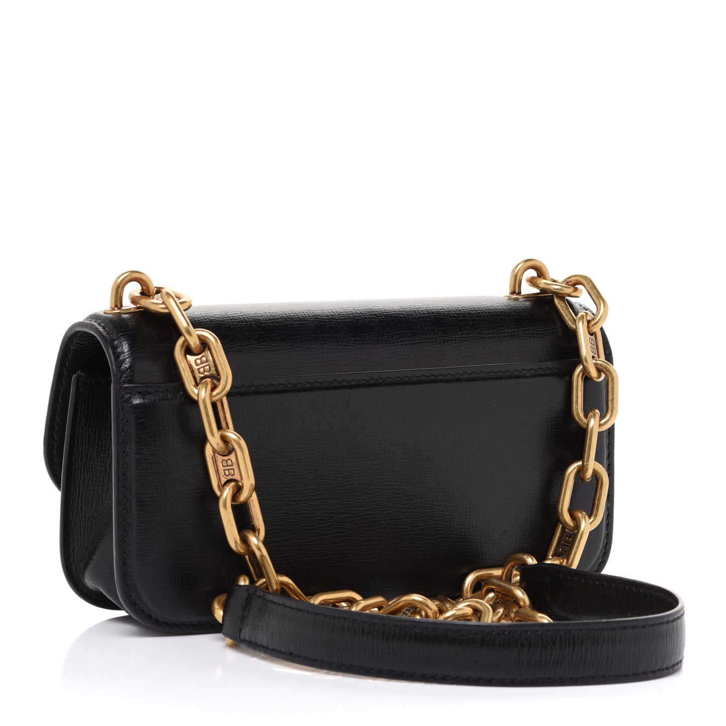 Calfskin Stripe Embossed Gossip Chain Bag XS Black