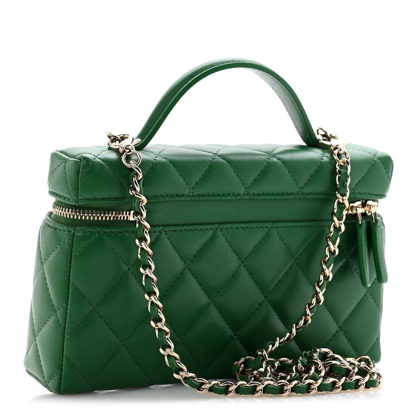 Lambskin Quilted Top Handle Slim Vanity With Chain Green