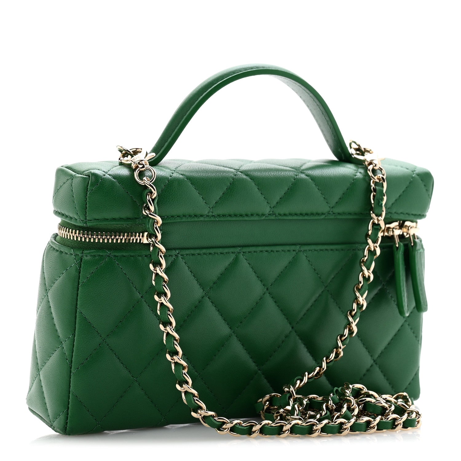 Chanel Lambskin Quilted Top Handle Slim Vanity With Chain Green 3 of 11