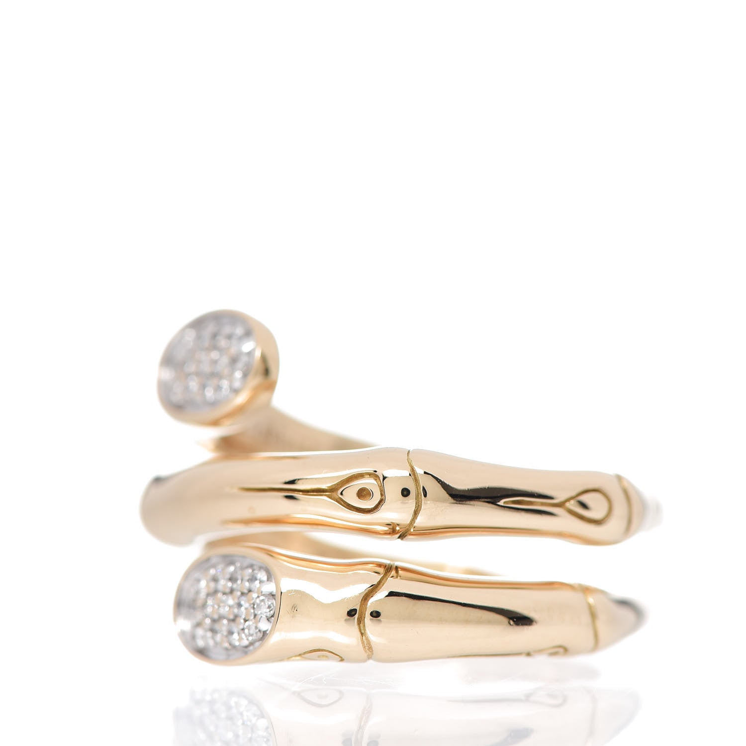 John Hardy 18K Yellow Gold Diamond Bamboo Double Coil Ring 54 7 3 of 8