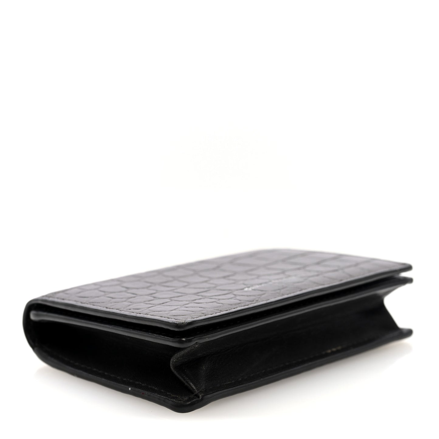 Calfskin Crocodile Embossed Business Card Case Coal