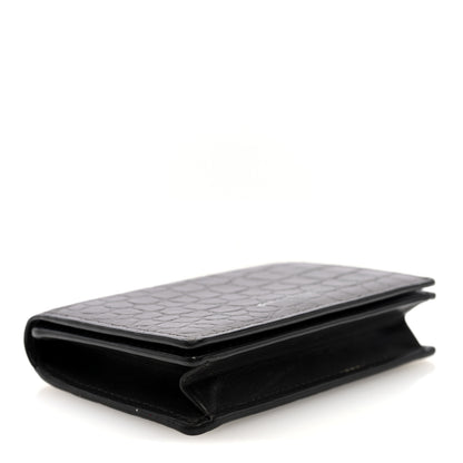 Saint Laurent Calfskin Crocodile Embossed Business Card Case Coal 4 of 7