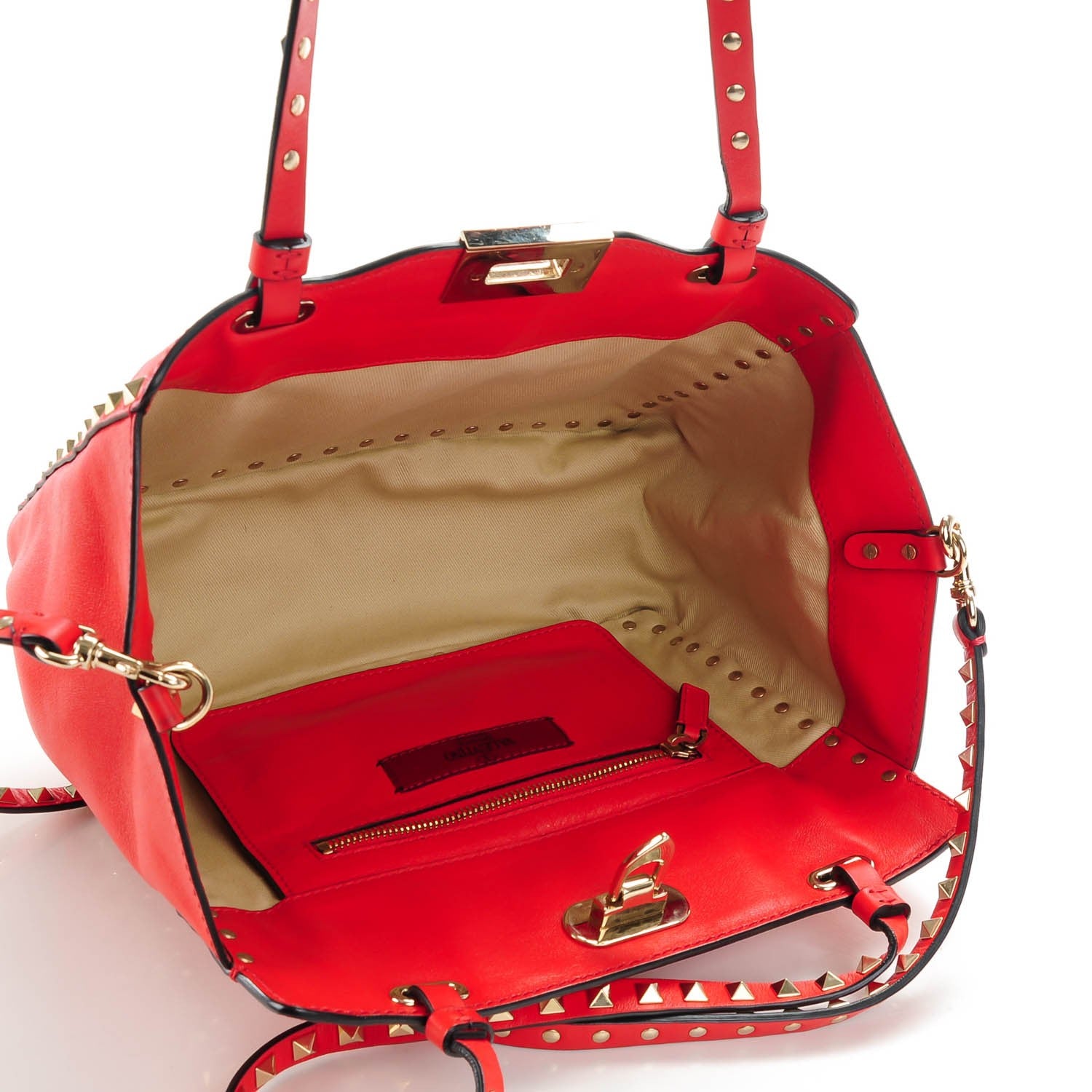 Valentino Garavani Vitello Small Rockstud Tote Deep Orange 7 of 7