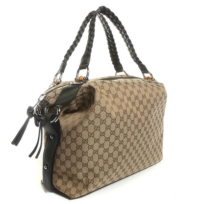 Gucci Monogram Large Bamboo Bar Tassel Shoulder Bag Green 3 of 9