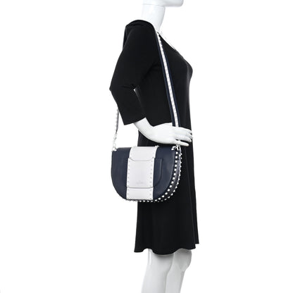 Valentino Garavani Vitello Colorblock Large Free Rockstud Halfmoon Saddle Bag Marine White 2 of 14