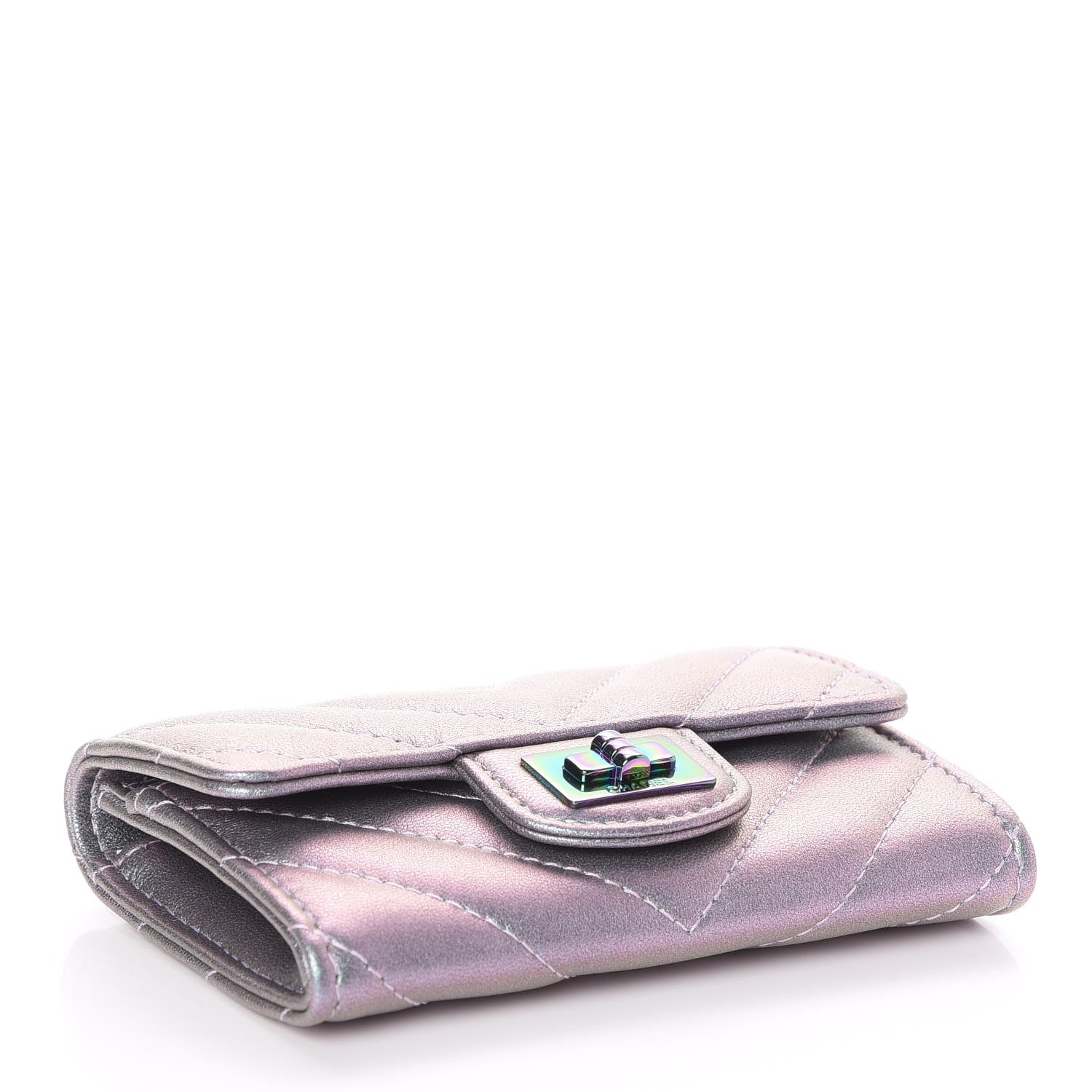 Chanel Iridescent Lambskin Chevron Quilted Reissue Card Holder Light Purple 4 of 9