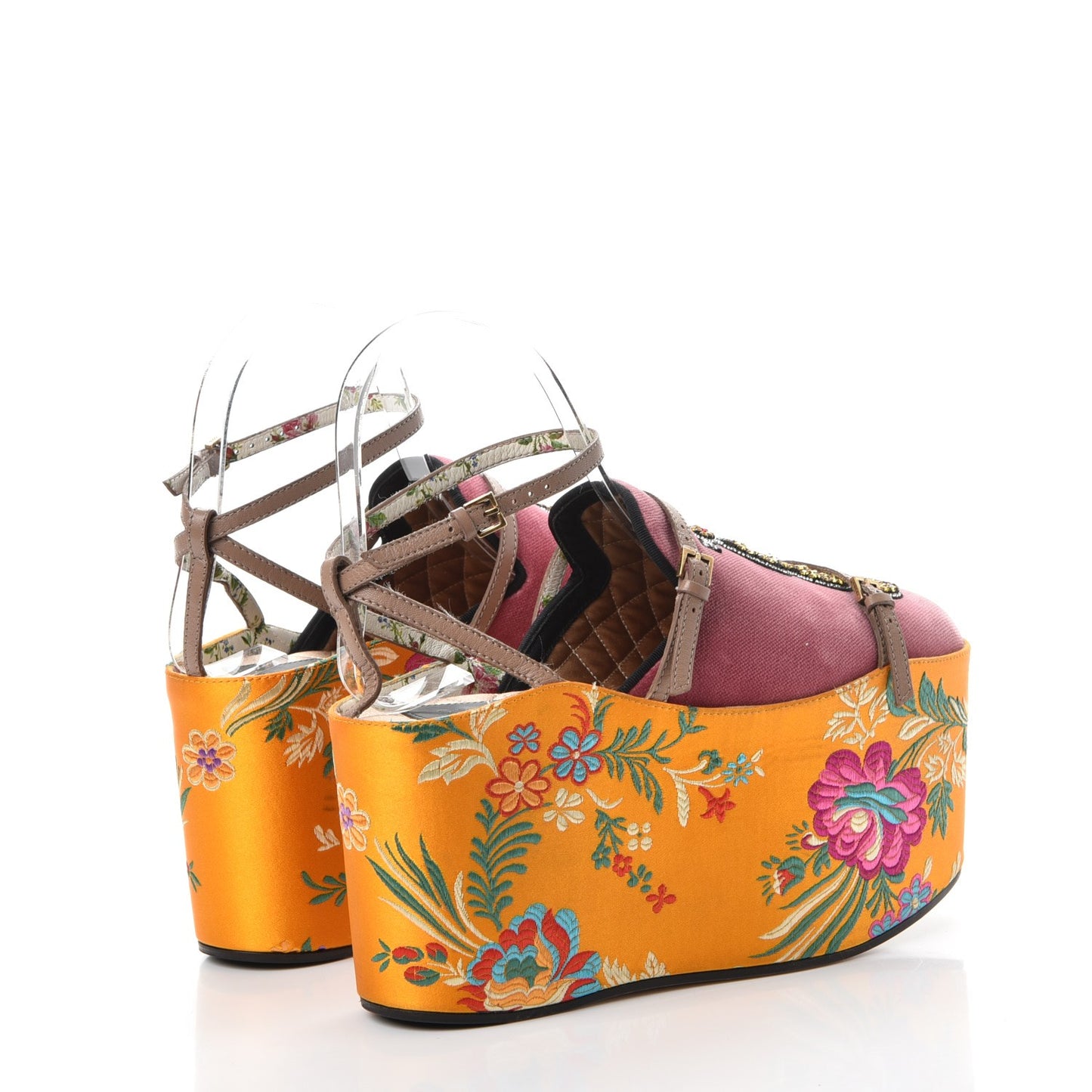 Velvet Silk Embellished Platform Detachable Slide 36 Tibet Red