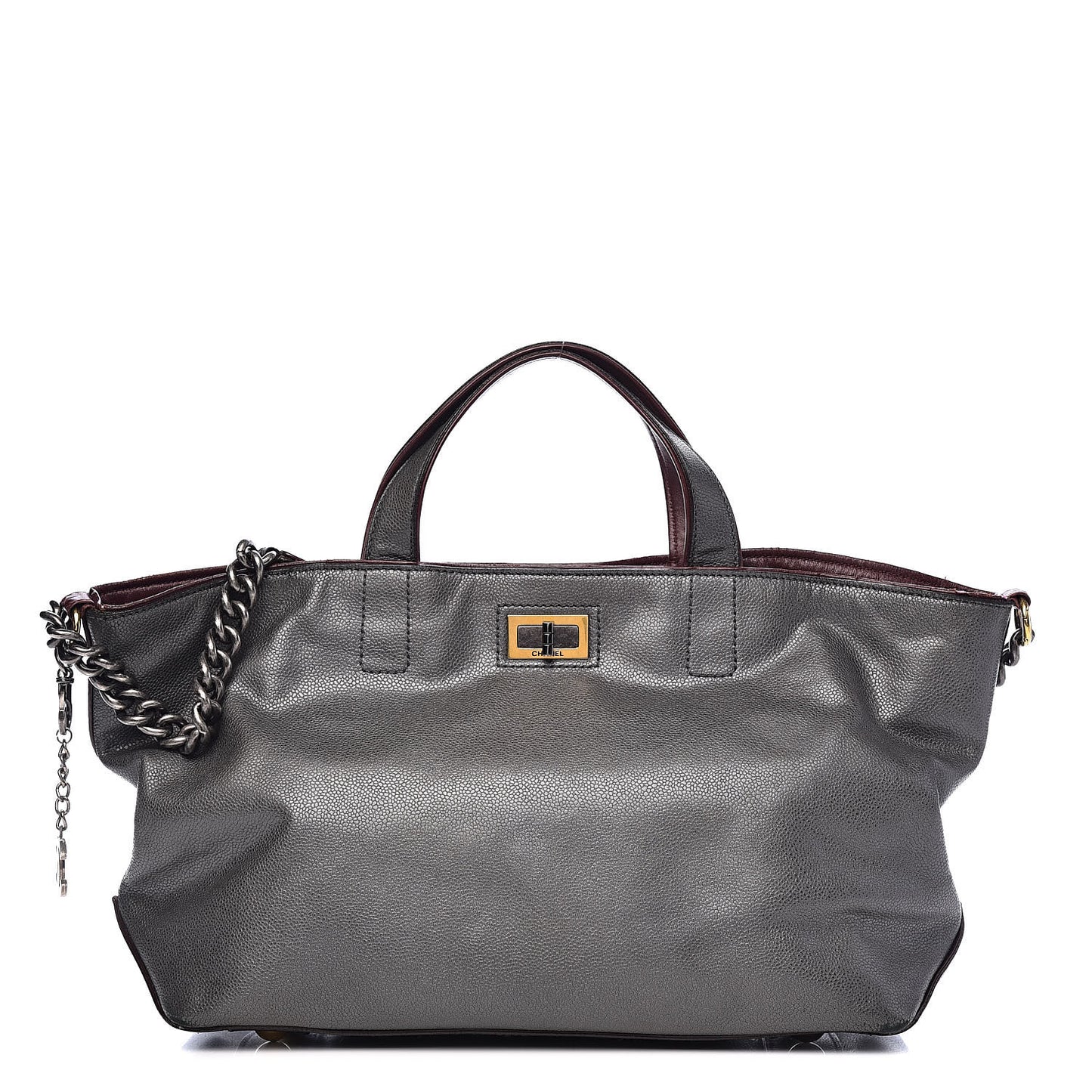 Metallic Caviar Mademoiselle Lock Cerf Shopper Tote Silver
