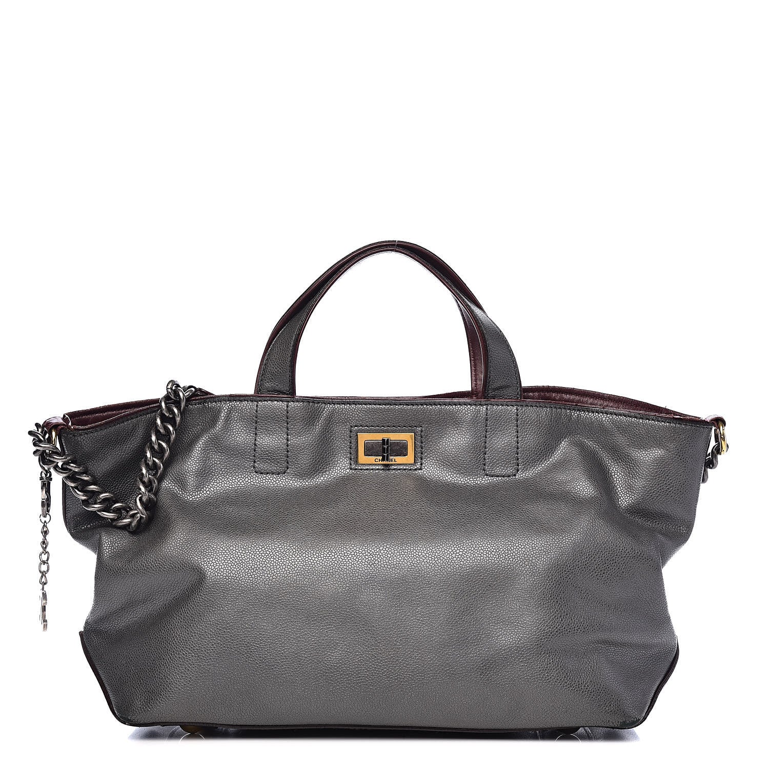 Chanel Metallic Caviar Mademoiselle Lock Cerf Shopper Tote Silver 1 of 19