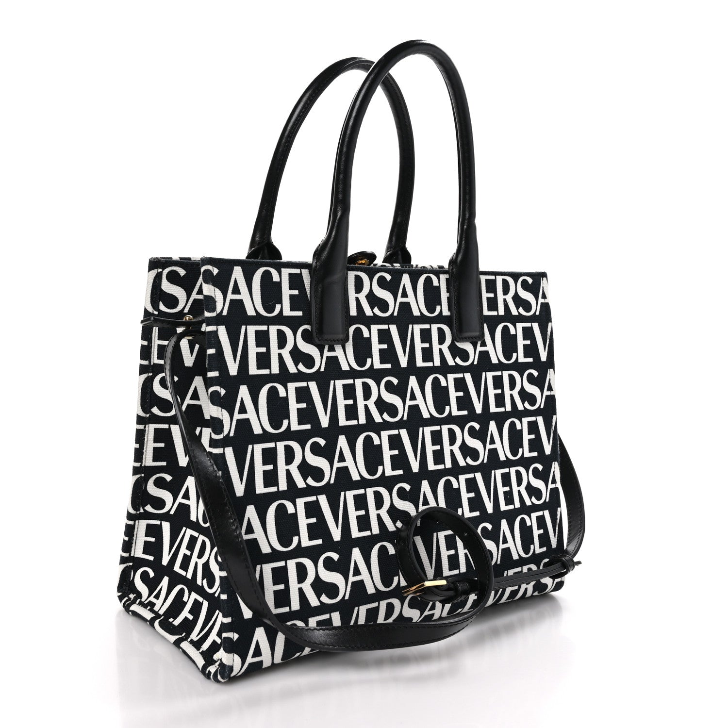 Versace Canvas Calfskin Allover La Medusa Small Tote Black 3 of 10