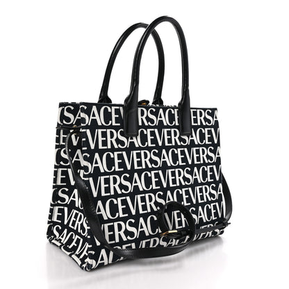 Versace Canvas Calfskin Allover La Medusa Small Tote Black 3 of 10