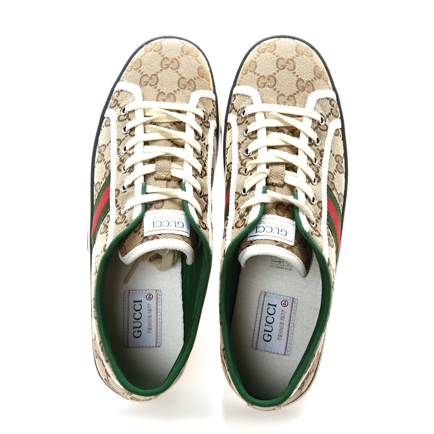 Gucci GG Monogram Web Mens 1977 Tennis Sneakers 9 Beige Ebony Mystic White Vert 2 of 9
