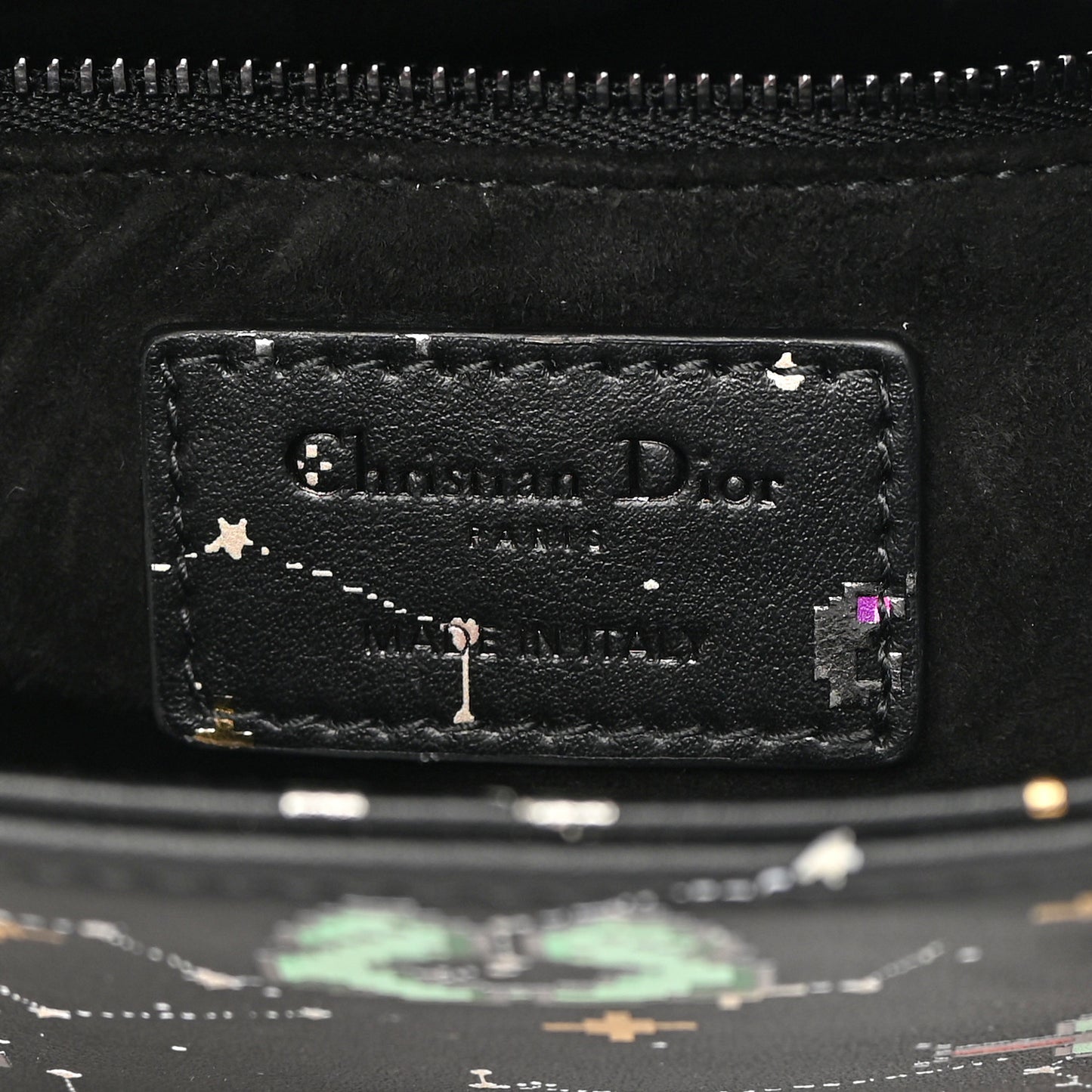 Calfskin Pixel Zodiac Mini Lady Dior Black Multicolor