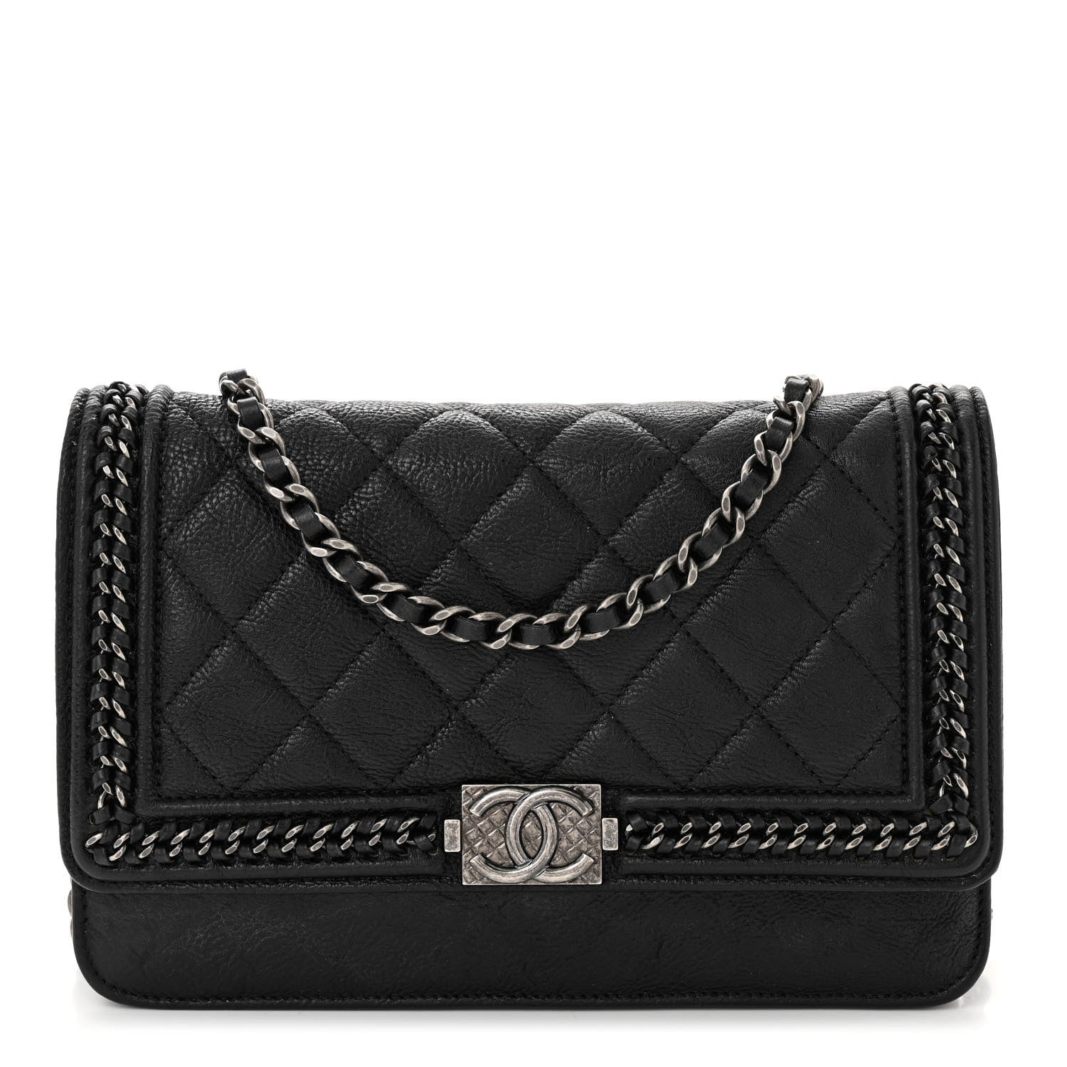 Chanel Calfskin Quilted Chain Around Boy Wallet On Chain WOC Black 2 of 21