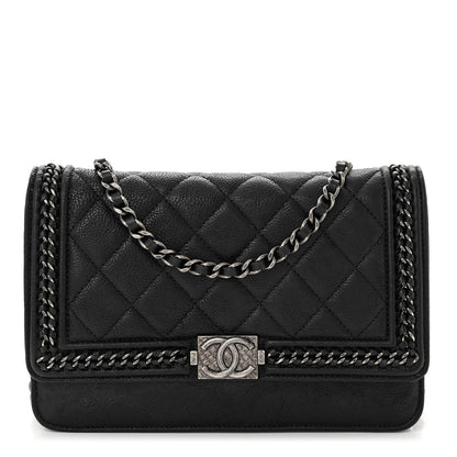 Chanel Calfskin Quilted Chain Around Boy Wallet On Chain WOC Black 2 of 21