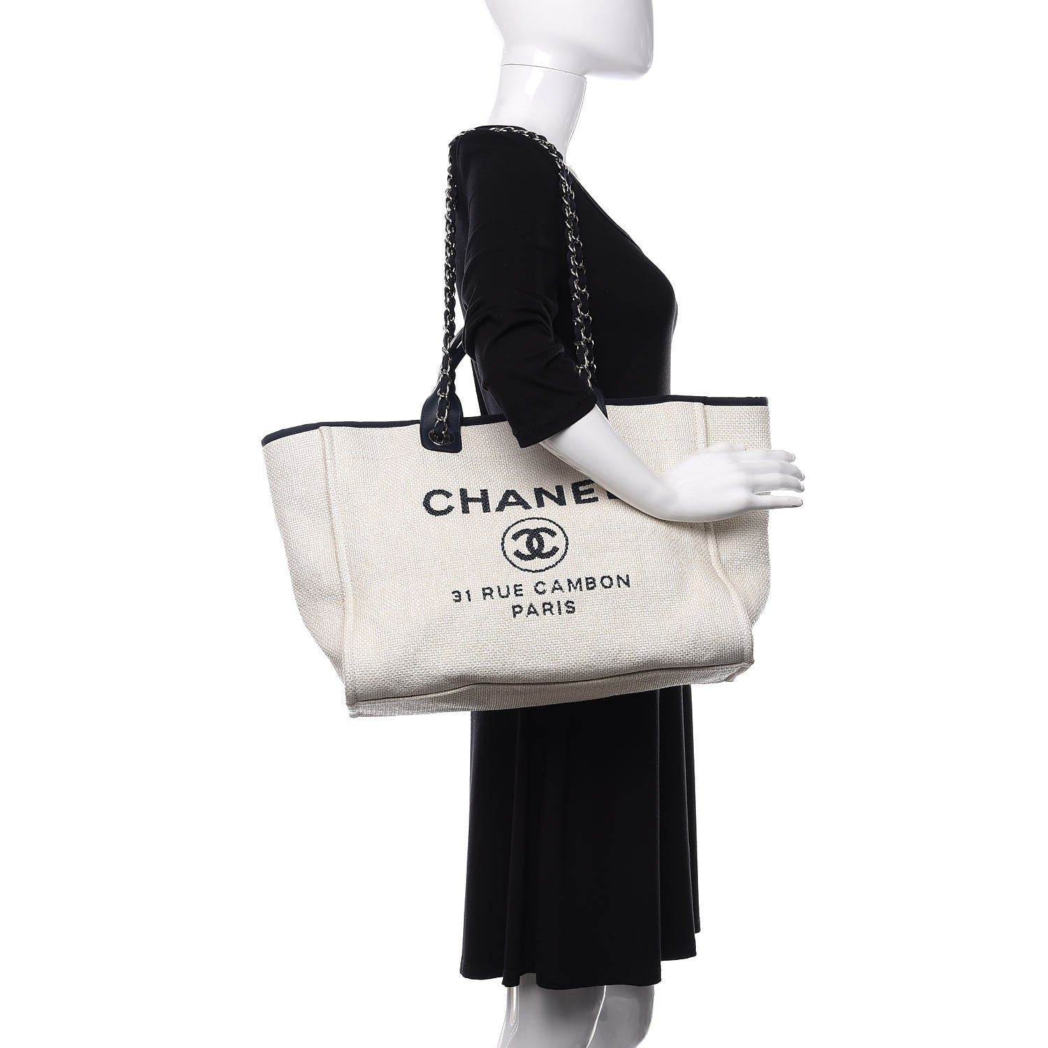Chanel Woven Straw Raffia Medium Deauville Tote White Navy 2 of 16