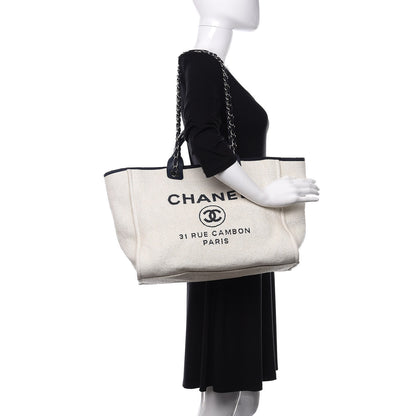 Chanel Woven Straw Raffia Medium Deauville Tote White Navy 2 of 16