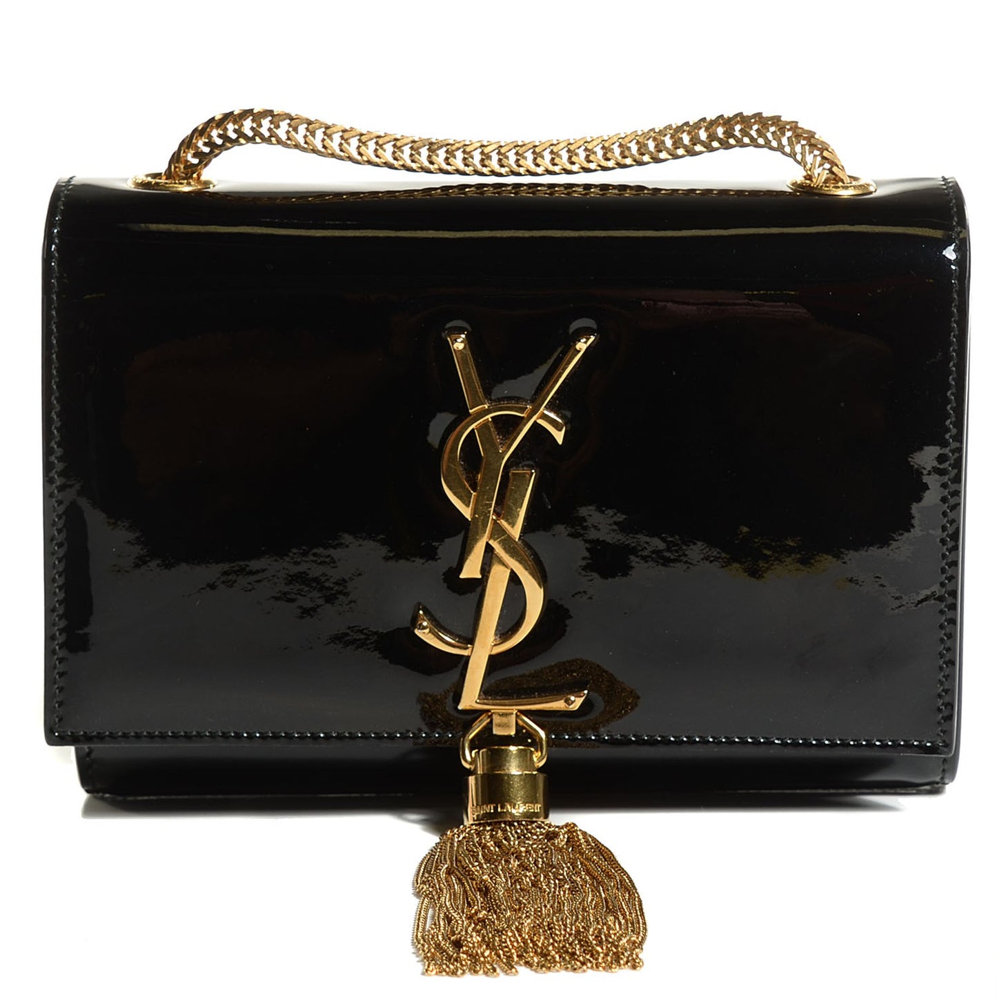 Patent Small Classic Monogram Kate Tassel Satchel Black