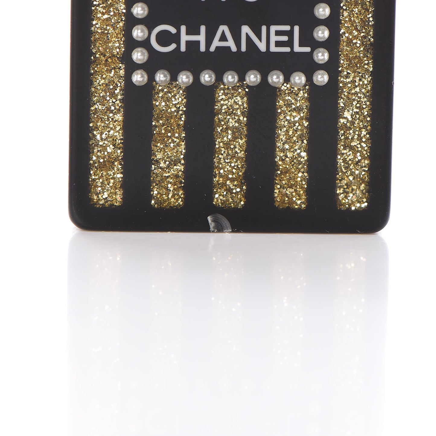 Resin Strass Perfume Bottle CC Brooch Black Gold
