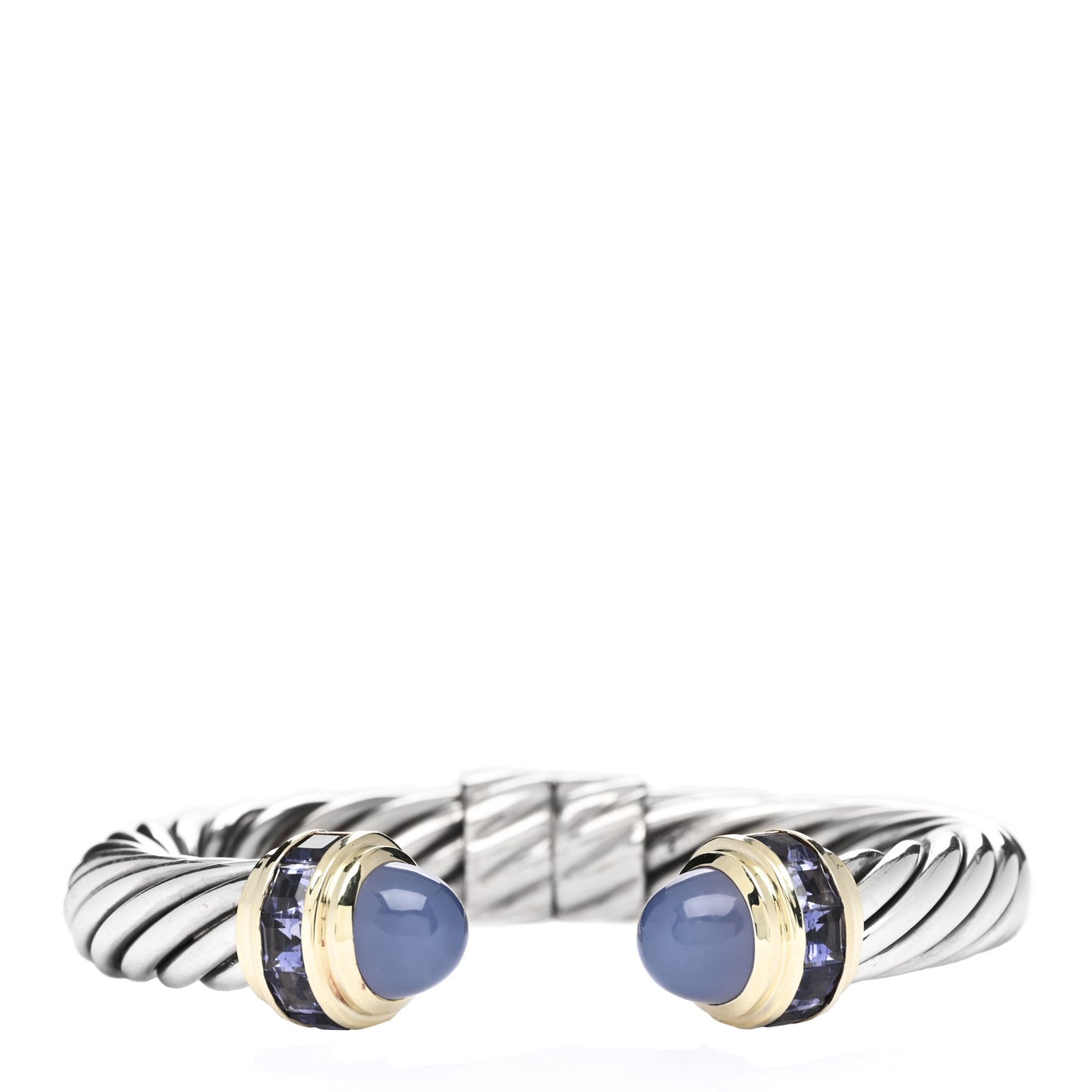 Sterling Silver 14K Yellow Gold Chalcedony Iolite 10mm Cable Bracelet