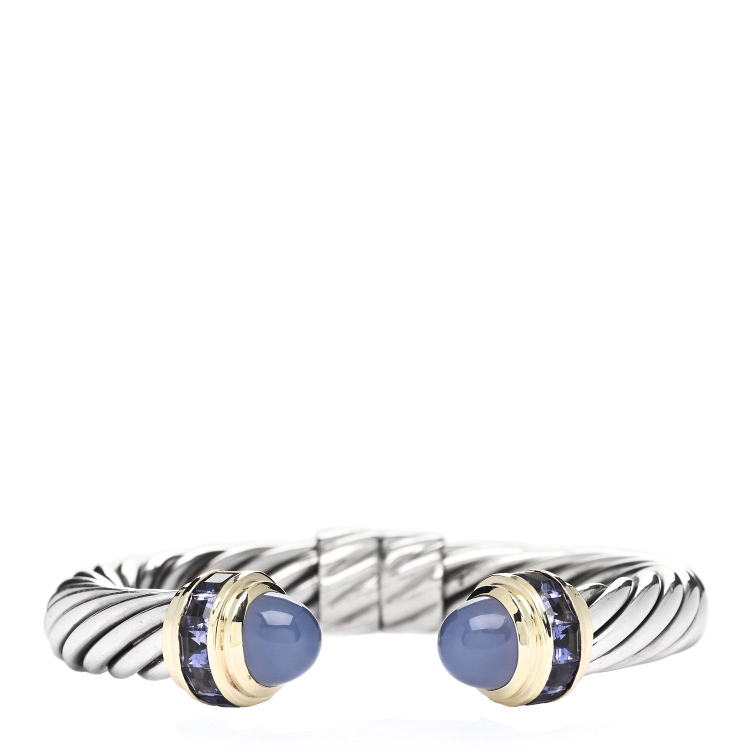 David Yurman Sterling Silver 14K Yellow Gold Chalcedony Iolite 10mm Cable Bracelet 1 of 3