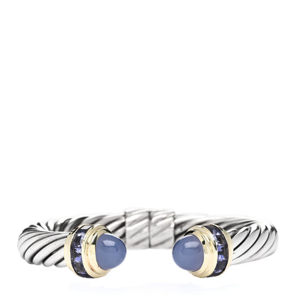 David Yurman Sterling Silver 14K Yellow Gold Chalcedony Iolite 10mm Cable Bracelet 1 of 3