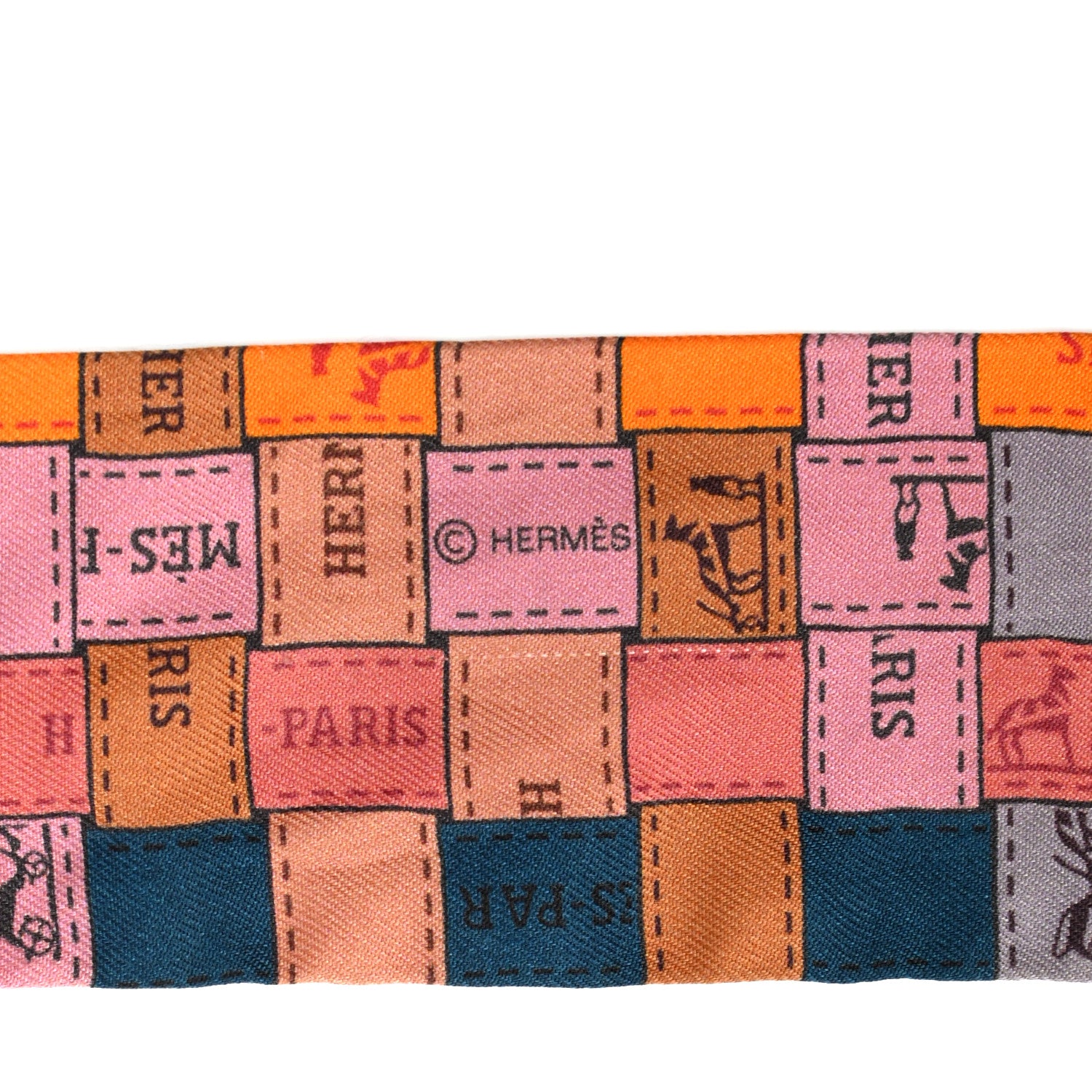 Hermes Silk Bolduc Au Carre Twilly Orange Vieux Rose Bleu 3 of 4