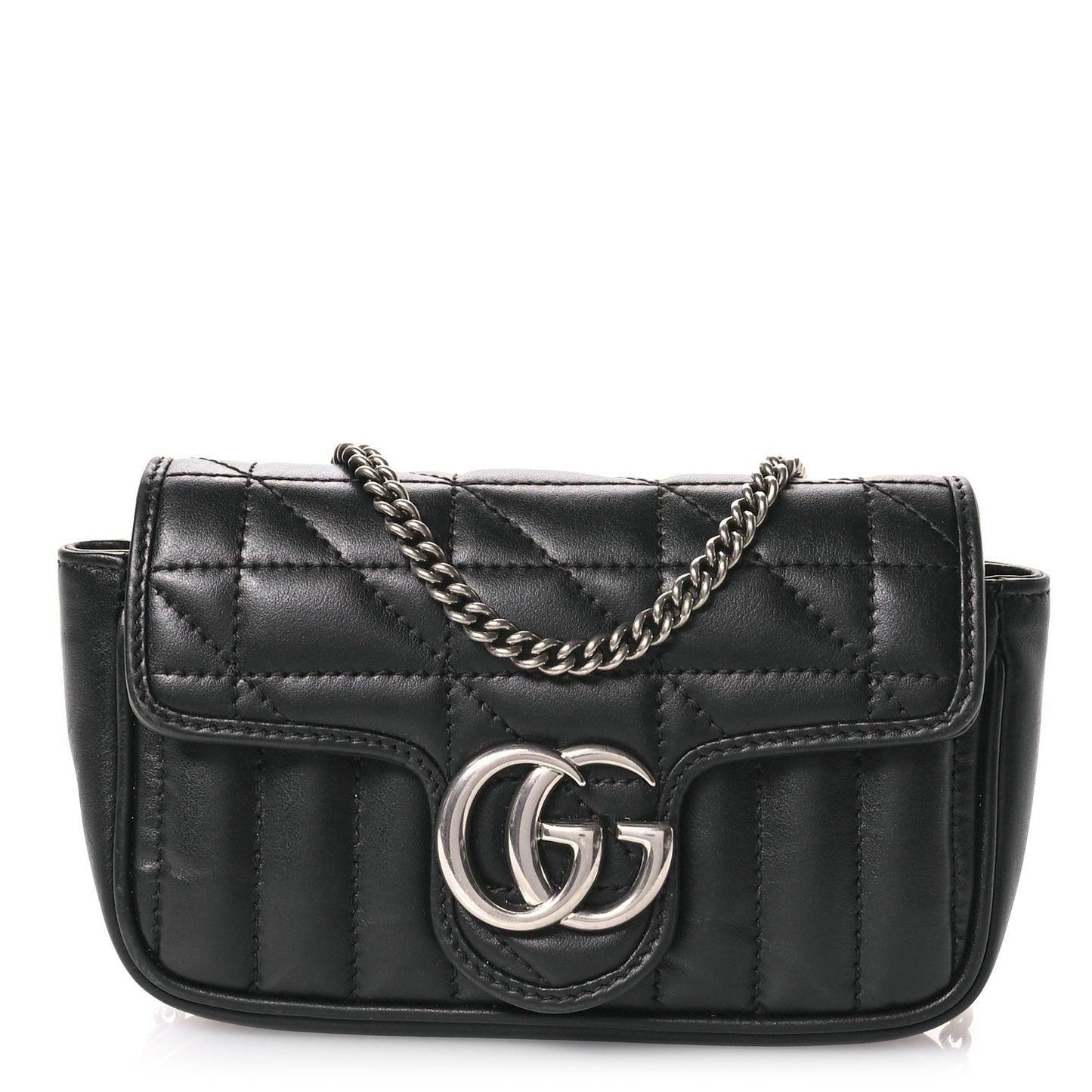 Calfskin Matelasse Aria Super Mini GG Marmont Shoulder Bag Black