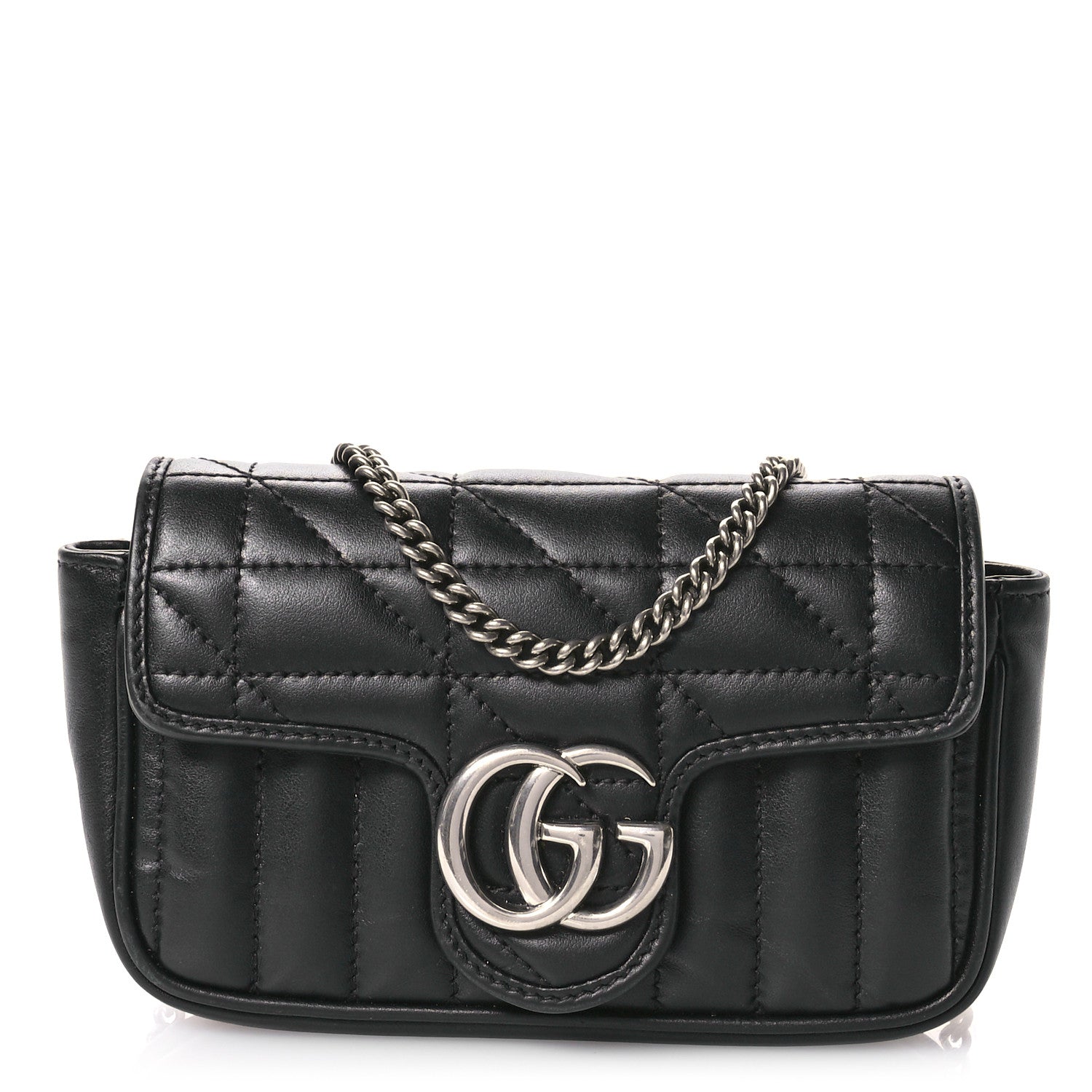Gucci Calfskin Matelasse Aria Super Mini GG Marmont Shoulder Bag Black 1 of 10