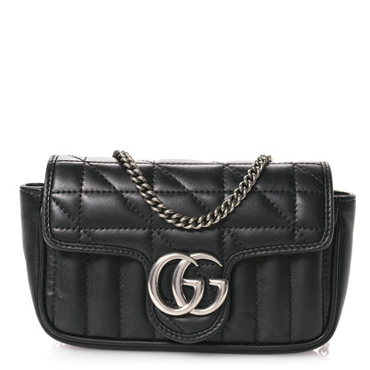 Gucci Calfskin Matelasse Aria Super Mini GG Marmont Shoulder Bag Black 1 of 10