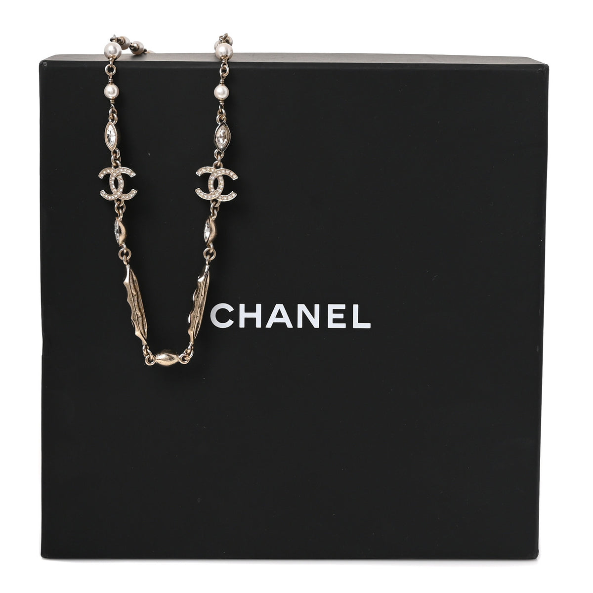 Chanel Crystal Pearl CC Long Necklace Gold Pearly White Multicolor 5 of 5