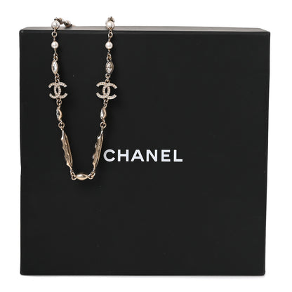 Chanel Crystal Pearl CC Long Necklace Gold Pearly White Multicolor 5 of 5