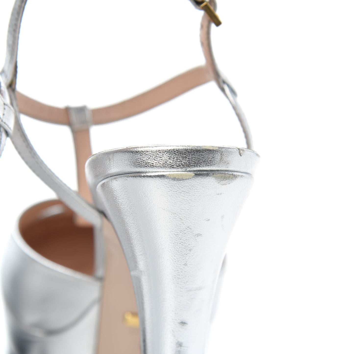 Nappa Angel T-Strap Platform High Heel Pumps 39.5 Argento